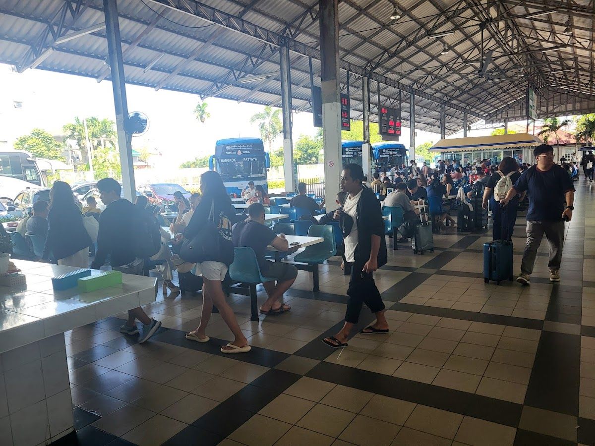 Bus terminal and highway between Bangkok and Pattaya