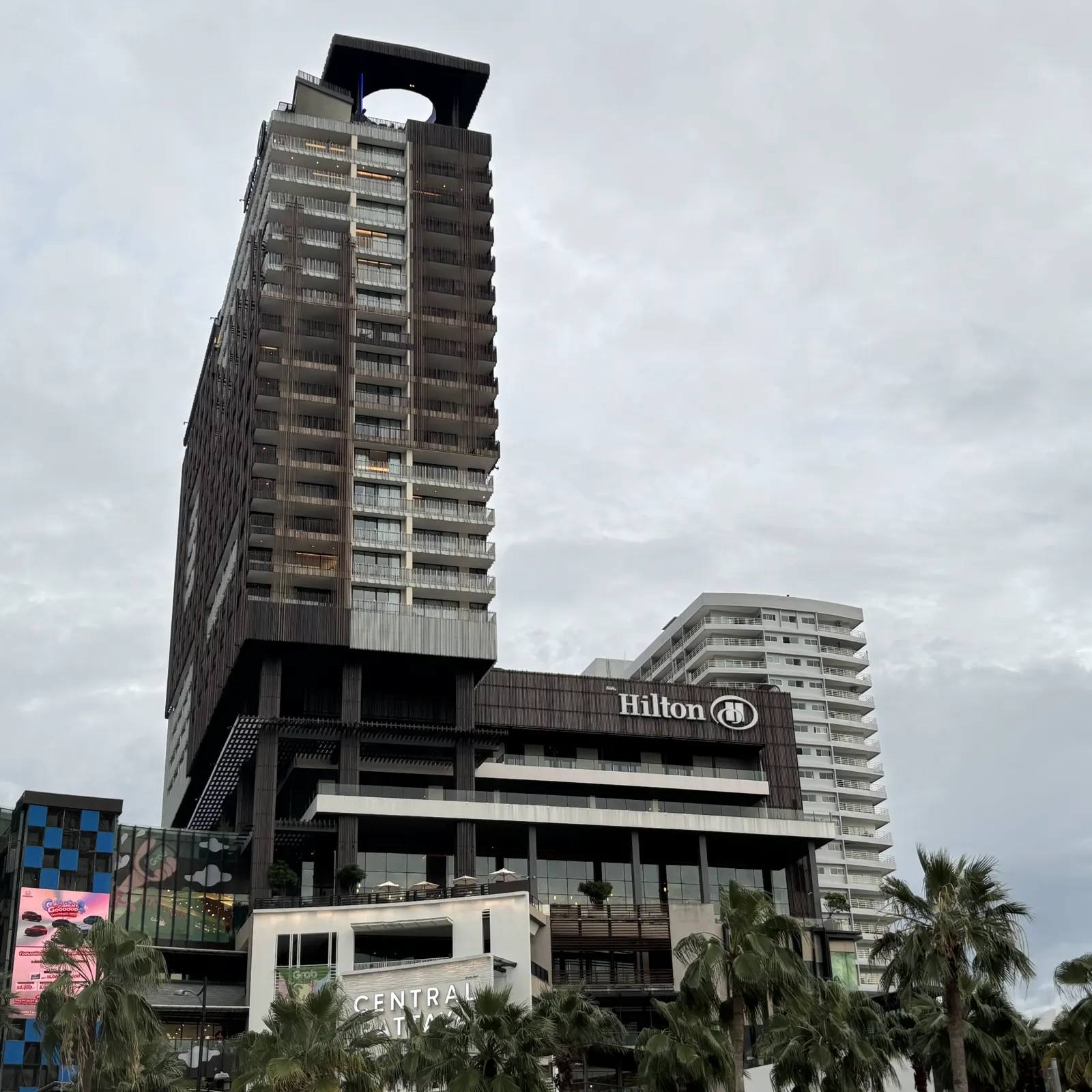 The Hilton Pattaya tower on Beach Road, seen from the beach
