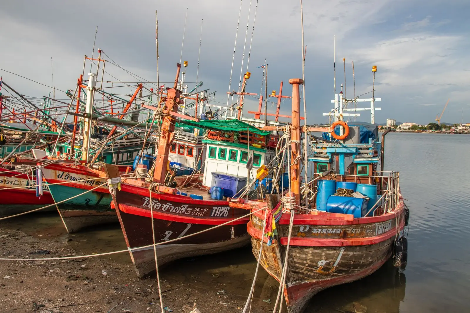 Fishing trawlers docked along the Pattaya waterfront