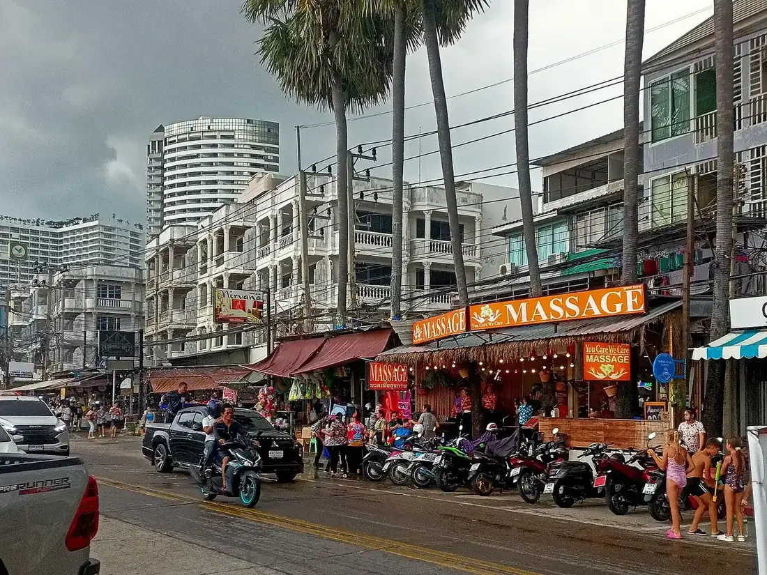 People with water guns on a Pattaya street during Songkran