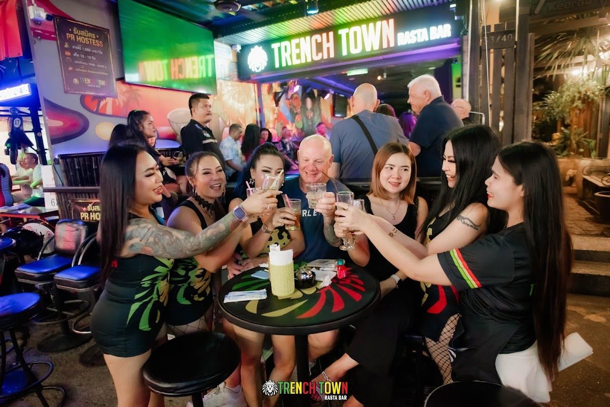 LK Metro Pattaya at night — Trench Town Rasta Bar on the go-go strip where bar fines start from ฿1,500