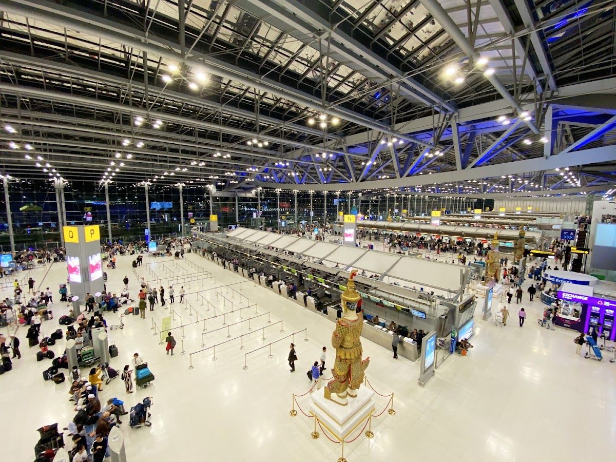 The departure hall at Suvarnabhumi Airport in Bangkok, where most visitors to Pattaya clear Thai immigration