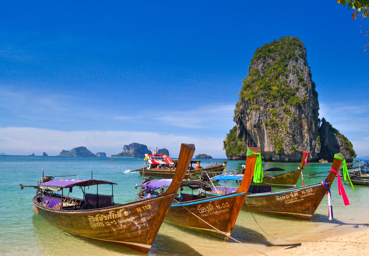 Longtail boat on calm water near Pattaya